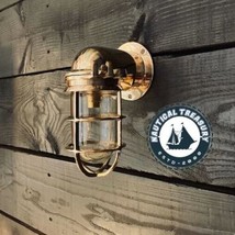 Nautical Vintage Antique Marine Brass Wall Mount Indoor/Outdoor Bulkhead Light - £96.61 GBP