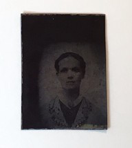 Tiny Antique Tintype Photo of Androgynous Girl Wearing Cameo Approx 1&quot;x1.5&quot; - £7.99 GBP