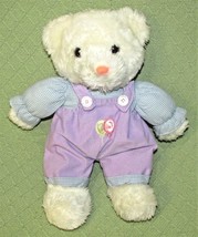 15&quot; CUDDLE WIT TEDDY BEAR Purple Corduroy Overalls Checked Shirt WHITE P... - $24.57