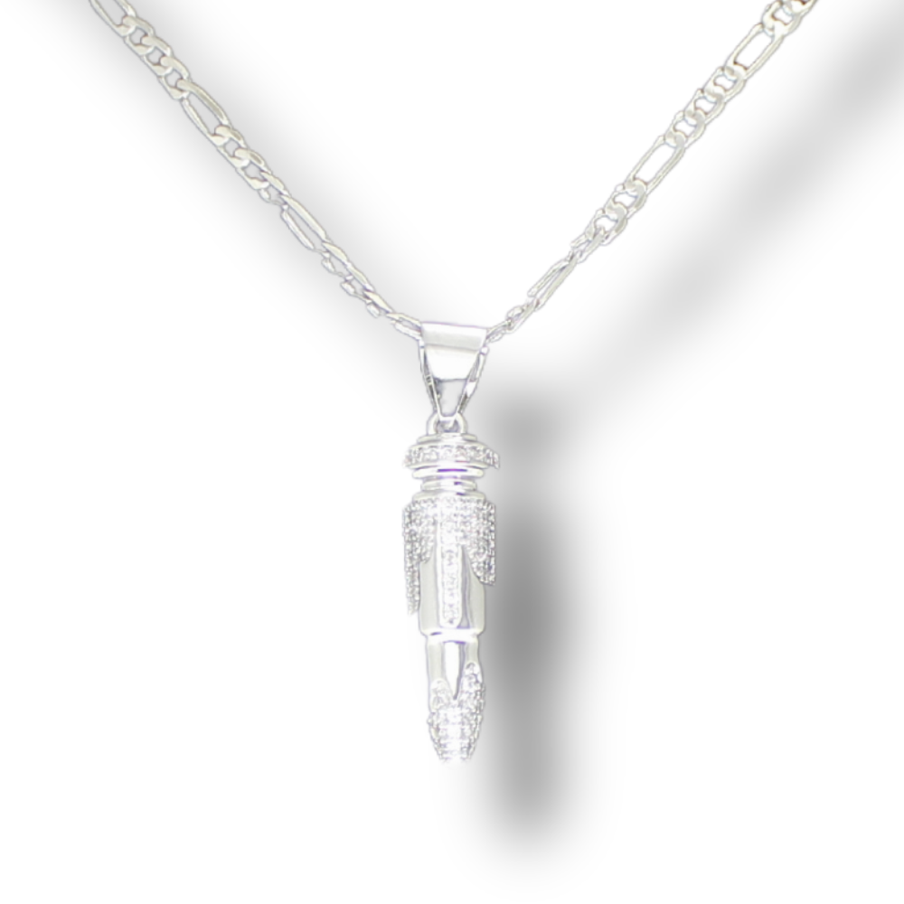 Primary image for Bullet iced Cz Pendant Silver Plated 20" Figaro Chain Men's Necklace Hip Hop