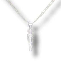 Bullet iced Cz Pendant Silver Plated 20&quot; Figaro Chain Men&#39;s Necklace Hip... - £9.64 GBP