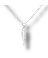Bullet iced Cz Pendant Silver Plated 20&quot; Figaro Chain Men&#39;s Necklace Hip... - £9.56 GBP