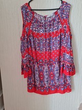 F&amp;F - WOMENS RED PATTERNED  COLD SHOULDER  STYLE TOP - SIZE 20 - £18.27 GBP