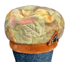 Vintage Antique? Cloche Hat Velvet w/ Fine Netting Overlaying Leaves Rhi... - $34.64