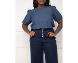 ELOQUII Elements Women&#39;s Plus Chambray Puff Sleeve Top with Scoop Back -... - $19.99