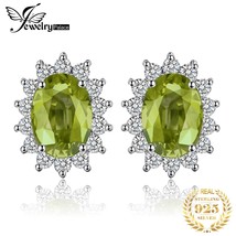 JewelryPalace Diana Natural Peridot 925 Silver Stud Earrings for Woman Engagemen - £17.05 GBP