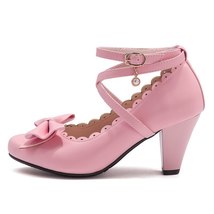 Falazoe Vintage ita Shoes Mid  Ankle Cross Strap Pink White Black Heels Plus Siz - £61.69 GBP