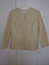 Susan Graver Ladies Faux Leather Beige Zip Dressy JACKET-M-NWOT-EMBROIDERED-NICE - £20.92 GBP