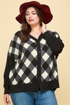 Women&#39;s Black Plus Size Buffalo Plaid Knit Oversize Cardigan (2XL) - £35.61 GBP