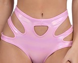 Metallic Iridescent Shorts Keyhole Cut Out Sides High Waisted Baby Pink ... - £26.57 GBP