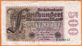 GERMANY 1923 Reichsbank  500.000.000 Mark  Banknote Paper Money Bill P-110d(1) - £3.93 GBP