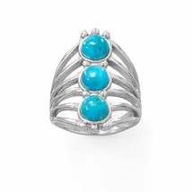 1.50 Carat Round Blue Turquoise Reconstituted Polished Ring 925 Silver Wide Band - £123.74 GBP