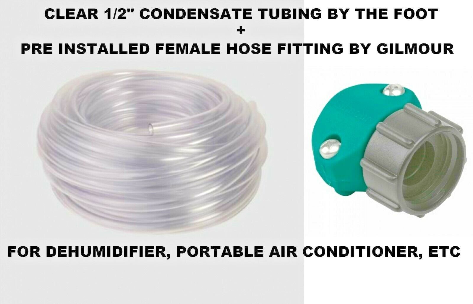 1/2&quot; CLEAR drain hose Dehumidifier DISCHARGE TUBE w End Connector BY THE... - $7.81