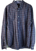Nautica Button Up Shirt Mens Size Large Red White Navy Plaid Flannel Long Sleeve - £11.98 GBP