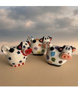 Set Of 3 Vintage Cow Piggy Bank White Patched Collectible Ceramic Dairy 5&quot; - $25.21