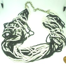 Fashion Black &amp; White Multi Strand Seed Beads Necklace - £5.75 GBP