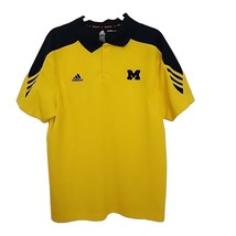 Michigan Wolverines Polo Shirt Mens Medium Yellow Blue Adidas Short Sleeve NCAA - £9.73 GBP