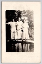 RPPC Three Lovely Ladies Posing At Pond Real Photo c1910 Postcard T23 - £6.39 GBP