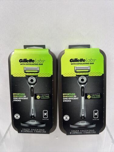 (2) Gillette Labs Razor 1 Handle 2 Blade Refills Travel Case Stand ￼ Exf... - $32.99
