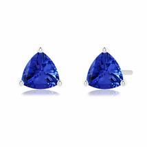 Natural Tanzanite Trillion Solitaire Stud Earrings in 14K Gold (Grade-AAA , 5MM) - £497.21 GBP