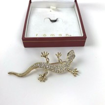 Vtg Signed ROMAN Lizard Gecko Brooch Pin Gold Tone Rhinestone in box - £15.78 GBP