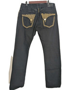 VTG ROBIN&#39;S Jean Wing Pockets Black w/ Gold Studded Straight USA Men 36x... - $168.29