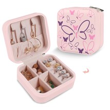 Leather Travel Jewelry Storage Box - Portable Jewelry Organizer - Purple Flutter - £12.32 GBP