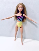 Mattel Barbie 2019 Blonde Beach Articulated Striped Swimsuit Doll # GHW41 - £10.40 GBP