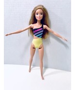 Mattel Barbie 2019 Blonde Beach Articulated Striped Swimsuit Doll # GHW41 - £10.18 GBP