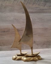 Vintage Brass Boats Ships Nautical Bookend Paperweight 12.5&#39;&#39;x7&#39;&#39; Shelf Mantel - £37.33 GBP