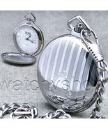 Pocket Watch Silver Color 42 MM for Men Arabic Numbers Dial with Fob Cha... - $21.99