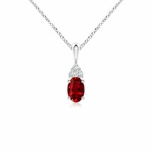 ANGARA 6x4mm Natural Ruby Solitaire Pendant Necklace with Trio Diamond in Silver - £258.96 GBP+