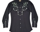 Vintage 70’s “H Bar C” Western Black Embroidered Pearl Snap Cowboy Shirt... - £74.75 GBP