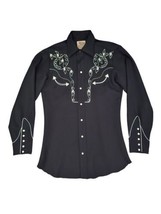 Vintage 70’s “H Bar C” Western Black Embroidered Pearl Snap Cowboy Shirt... - £74.63 GBP