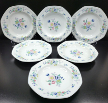 (6) Christopher Stuart Blue Rhapsody Rim Soup Bowls Set Vintage Floral Y... - £46.60 GBP