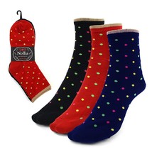 Nollia Women&#39;s Crew Socks 3 Pair Black Navy Red W Polka Dot Shoe Size 6-9 New - £9.97 GBP