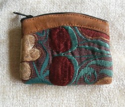 Zippered Coin Purse Heavy Fabric/Embroidered Leather Trim - $516.08 MXN