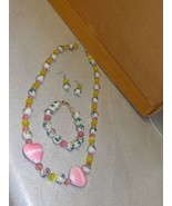 Heart Pink Bead Hand Crafted Necklace Bracelet, and Earrings - £7.29 GBP