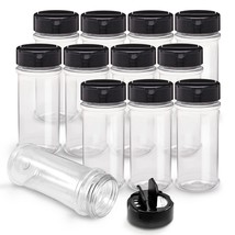 12 Pack 5.5 Oz Plastic Spice Jars With Black Cap, Clear And Safe Plastic... - $30.99