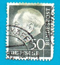 Used German Postage Stamp (1954) 50pf President Theodor Heuss Scott Cat#... - £2.30 GBP