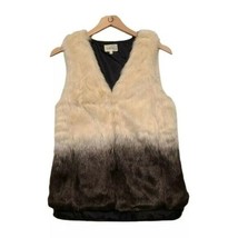 Womens Faux Fur Vest Size Small Ombre Cream and Brown Split Hem 90&#39;s Glam - $20.79