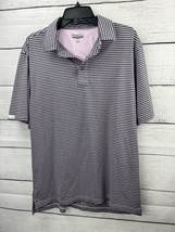 Straight Down Mens Performance Polo Golf Shirt  Purple White Stripped Large - $16.82