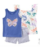 Carter&#39;s Girls Boys Tops Shorts Blue Multicolor 3-Piece Butterflies Play... - $746.18 MXN