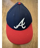 Atlanta Braves Hat Baseball Cap Blue Fitted Script Medium Large OC Sport... - $6.93