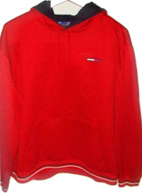 Vtg 90&#39;s Tommy Hilfiger Tommy Jeans Red Large Spellout Hoodie Sweatshirt Flag - £19.35 GBP
