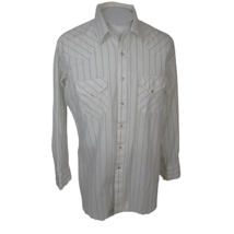 Skip&#39;s vintage Men western shirt 17.5-34 stripe pearl snap USA 1980s white black - £23.67 GBP