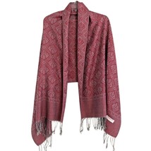 Pashmina Cashmere Wool Wrap Shawl Scarf Pink Silver Jacquard w/ Fringe 2... - $39.99