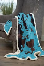 Turquoise Cowhide Sherpa Throw Blanket - £27.17 GBP