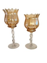 2 Home &amp; Garden Party Golden Romance Candle Holders 10&quot; &amp; 8.5&quot; Spiral Stem - £16.63 GBP