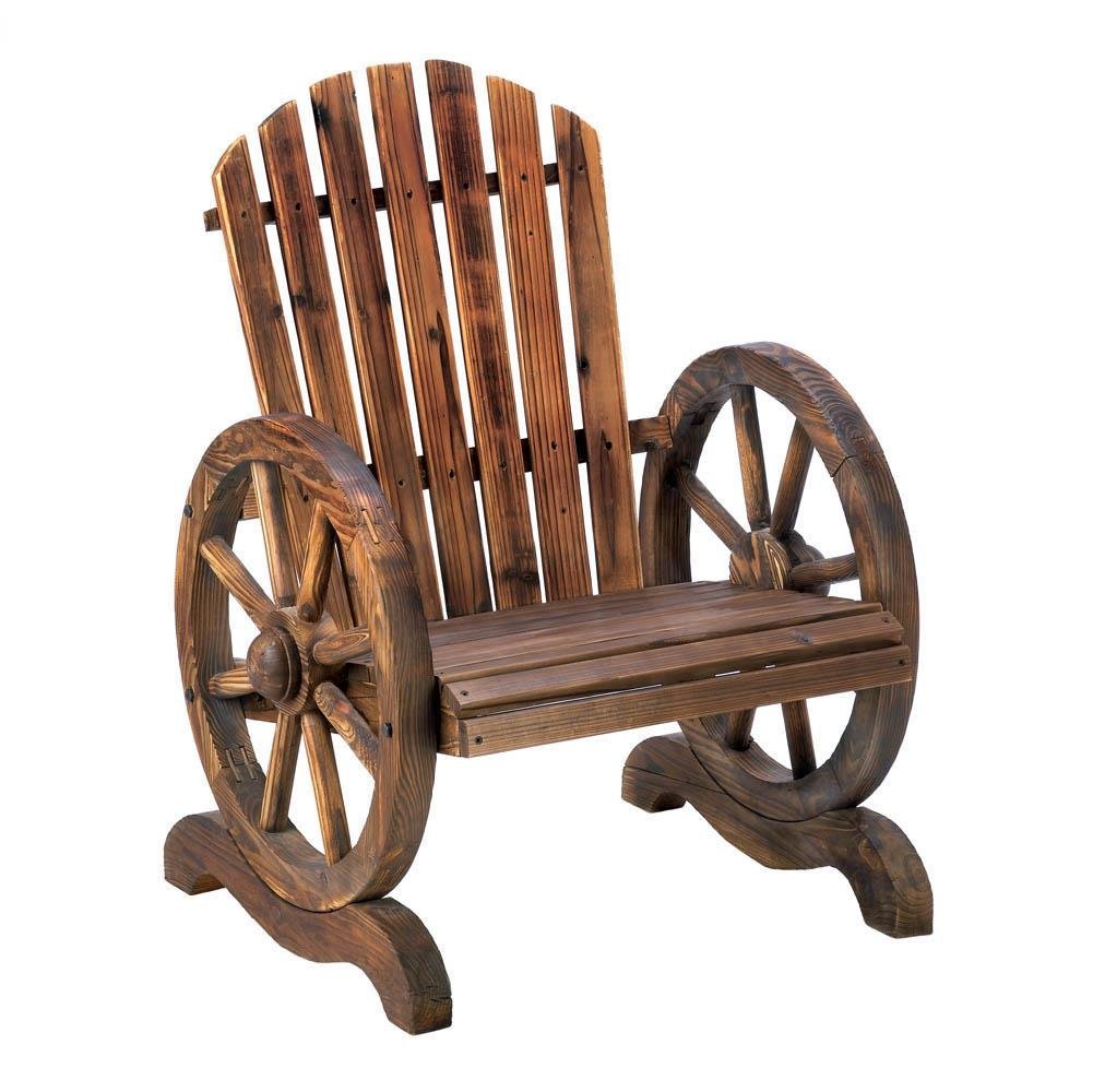 Chair Outdoor, Wagon Wheel Patio Accent Rustic Lawn Wood Adirondack Chair - $167.09